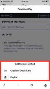 how to add a debit card credit card and PayPal to Facebook Pay