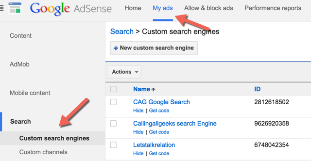 adding custom search engine-google
