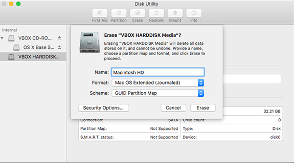 erasing vbox harddisk media - Install Mac OS Sierra in Virtual Box