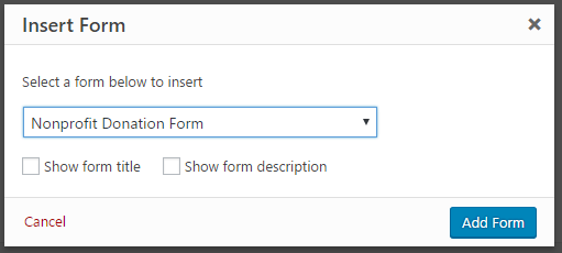 Donation Forms For Non-Profit Organizations - insert form in WPForm