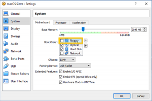 macos siera virtual machine settings