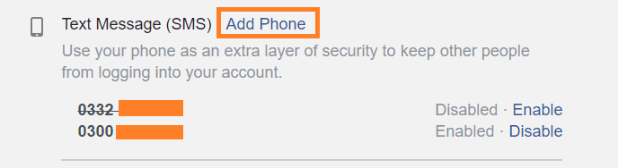 How to add phone number to facebook for two step authentication