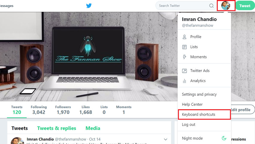 how to find Twitter Shortcut keys