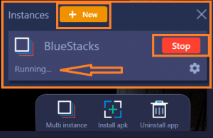 how to start a new instance in bluestack