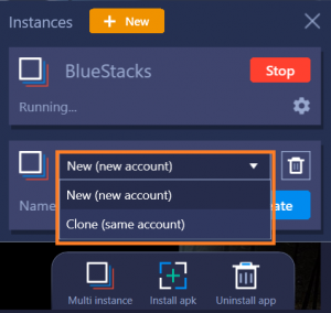 how to start a new instance in bluestack step 2