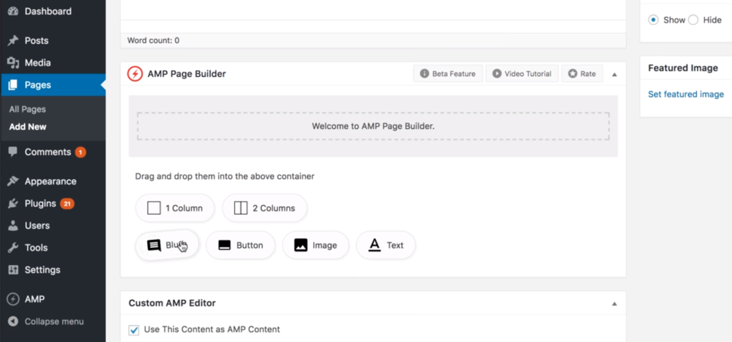 how to use amp page builder in wordpress