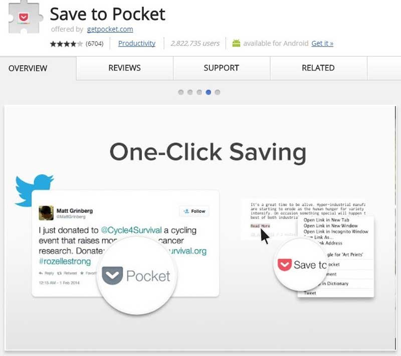 Save to Pocket - top 10 chrome extensions 2017
