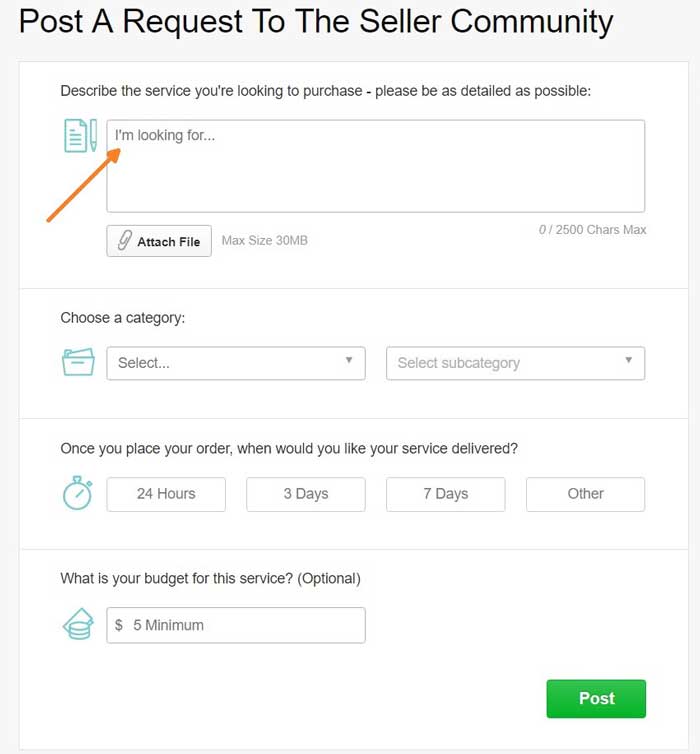 how to post a request to the seller community at Fiverr