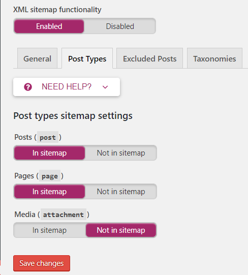 yoast seo post type sitemap settings