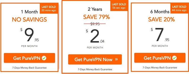 PureVPN - pricing plans