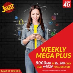 Jazz Weekly Mega Plus Internet Offer for Free Internet 8000MBs